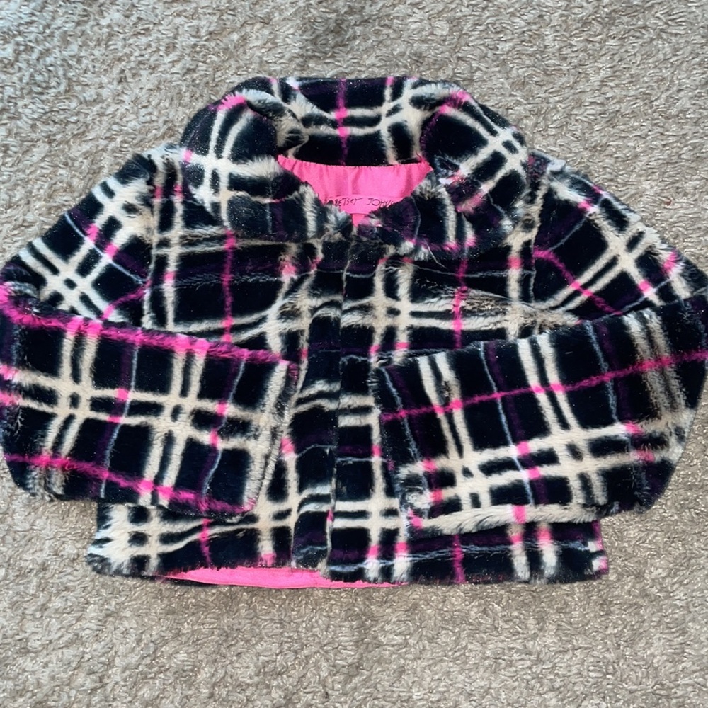 Betsy Johnson kids faux fur black/tan/pink coat/ cat purse lot - Picture 9 of 14